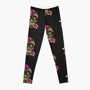 Gold Skull With Flower Design And Roses Leggings