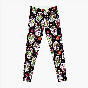 Calavera Day of the Dead Skull - Day of the Dead (Día de Muertos) Skull Pattern and Colorful Flowers Leggings