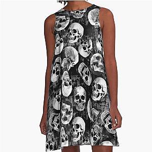 Creepy Scary Gothic Halloween Skull Painted Design for Shirts, Home Décor A-Line Dress