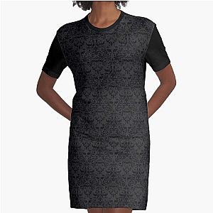 Skull Damask Pattern - Grey Graphic T-Shirt Dress