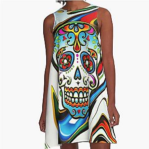 Mexican Sugar Skull, Day of the Dead, Dias de los muertos A-Line Dress