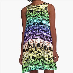 Rainbow Skull Mess A-Line Dress