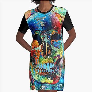 Bright Colorful Candy Skull by Sharon Cummings Graphic T-Shirt Dress