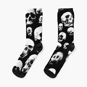 Blurry Skulls Pattern On Black Socks