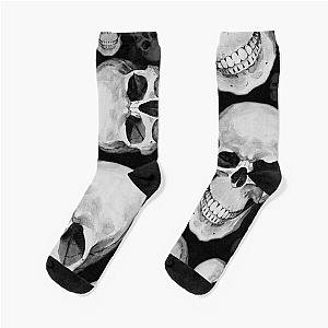 Watercolor Large Skulls On Black Socks