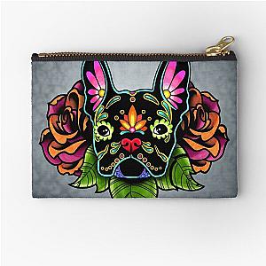 Day of the Dead French Bulldog in Black Sugar Skull Dog Zipper Pouch