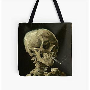 Skull Of A Skeleton With A Burning Cigarette - Vincent Van Gogh All Over Print Tote Bag