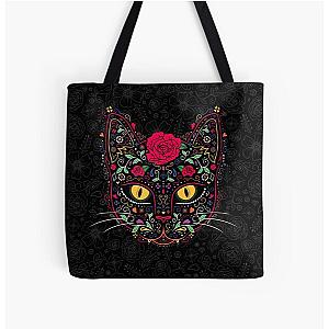 Day of the Dead Kitty Cat Sugar Skull All Over Print Tote Bag