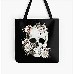 Skull human anatomy floral, skeleton watercolor roses,mask cool, funny,cute, All Over Print Tote Bag