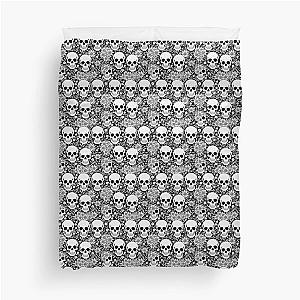 Intricate Skull and Flower Pattern Duvet Cover