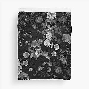 Skull and Rose Pattern- Digital Collage (Black and white version) Duvet Cover