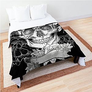 Black Skull With Flower Comforter