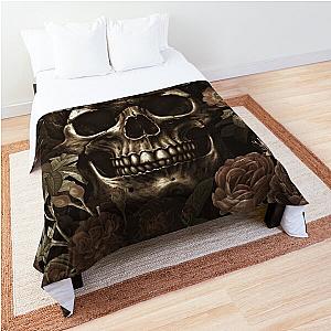 Skull And Roses Botanical Night Garden Comforter