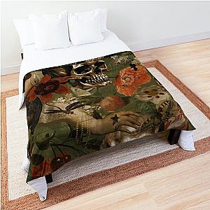 Dutch Vintage Skull Mysterious Garden Green Botanical Night Garden Comforter