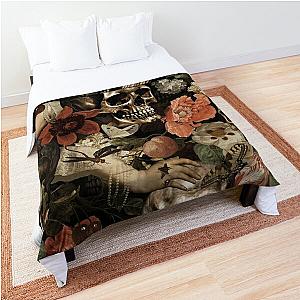 Dutch Sepia Vintage Skull Mysterious Garden Botanical Night Garden Comforter