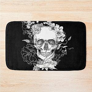 Black Skull With Flower Bath Mat