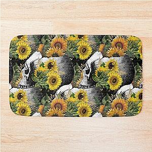 Floral vintage skull with sunflowers halloween  fall pattern Bath Mat