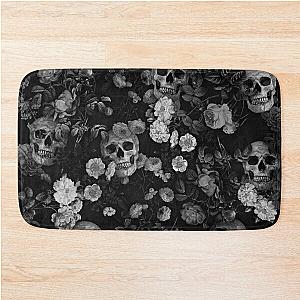 Skull and Rose Pattern- Digital Collage (Black and white version) Bath Mat