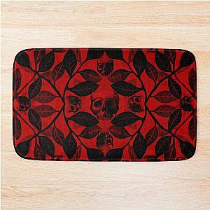 Botanical Skull Watercolor pattern in black and blood red Bath Mat