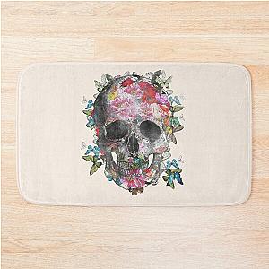 Skull and floral, butterfly watercolor Bath Mat