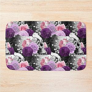 Pink  purple floral vintage skull halloween pattern Bath Mat