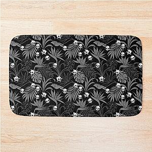 Black and white skulls and flowers tiki tropical goth floral pattern Bath Mat