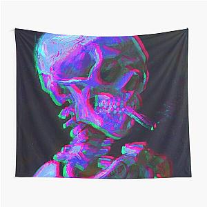 Abstract neon Smoking skeleton skull- Vincent van gogh Tapestry