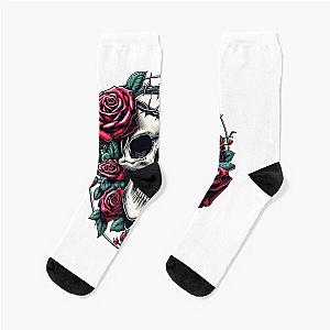 Vintage skull with roses and thorns Socks