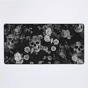 Skull and Rose Pattern- Digital Collage (Black and white version) Desk Mat