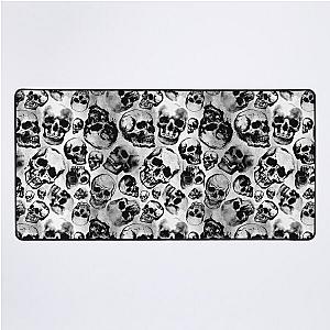 Skulls Skulls Skulls! Macabre Black & White Watercolor & Ink Pattern Desk Mat