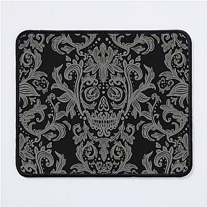 Skull Damask; Silver on Black Mouse Pad