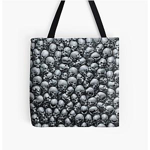 Totally Gothic Abstract Skulls Horror Pattern Chrome All Over Print Tote Bag