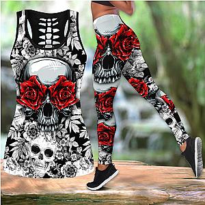 Skull Legging - Red rose Skulls tanktop & legging outfit for women PL04082003