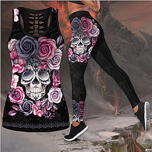 Skull Legging - Flower love sugar skull tanktop & legging camo hunting outfit for women QB06182001