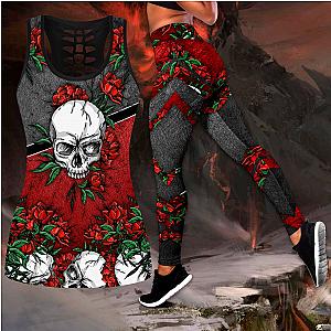 Skull Legging - Red Rose and Love Skull tanktop & legging camo hunting outfit for women