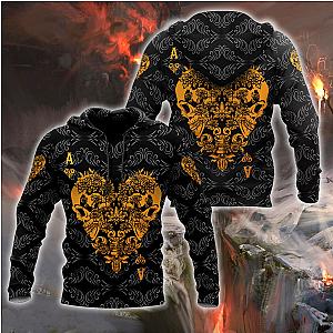 Skull Hoodie - 3D Ace Heart Skull Poker Over Printed Hoodie