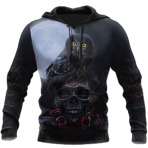 Skull Hoodie - Skull And Owl All Over Printed Hoodie For Men And Women MEI