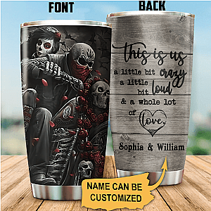 Skull Tumbler - Skull Motobike Custom Name Stainless Steel Tumbler 20Oz