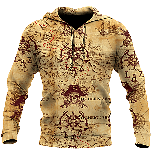 Skull Hoodie - Caribbean Map Over Printed Hoodie