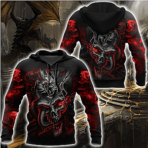 Skull Hoodie - Amazing Red Dragon Skull Hoodie For Men And Women MEI