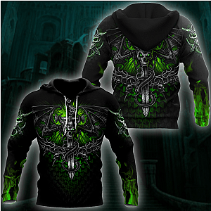 Skull Hoodie - All Over Printed Fantasy Bat Skull And Sword Hoodie For Men And Women MEI