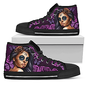 Skull Shoes - High tops calavera violet  (black shoes) PL17032004