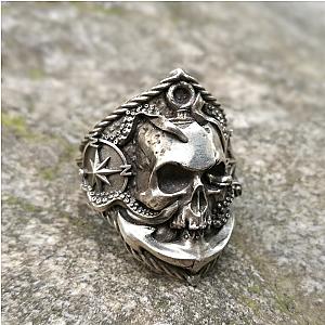 Pirate Anchor Compass Biker Gothic Skull Rings Men's