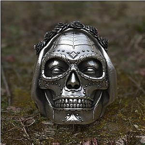 Goth Santa Muerte Ring Rose Crown Sugar Skull