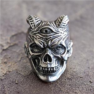 Skull Rings Mens Three Eyed Demon