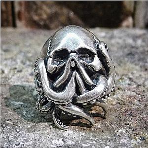 Goth Octopus Skull Ring