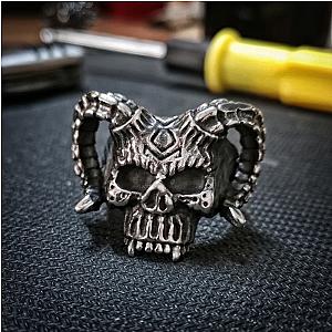 Evil Ancient Rune Devil Stainless Steel Ring Gothic Horned