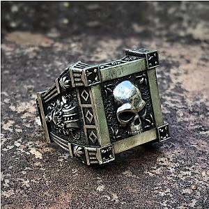 Gothic Skull Flower Black Ring