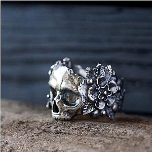 Gothic Mexican Flower Skull Ring