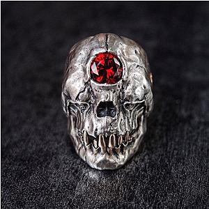 Skull Ring Red Cz Crystal On The Forehead